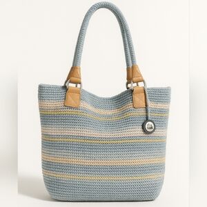 The Sak Crochet Striped Tote Bag with Braided Handles Coastal Boho Style